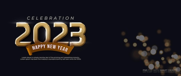 Realistic banner happy new year 2023 with 3d text effect editable gold style