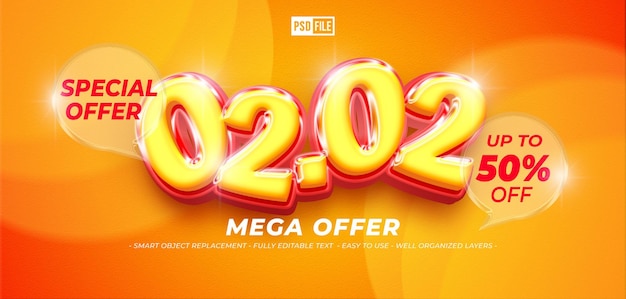 Realistic banner or poster 0202 shopping day sale with custom text editable 3D style text effect