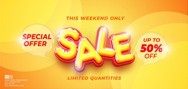 Realistic banner special offer sale with custom text editable 3D style text effect