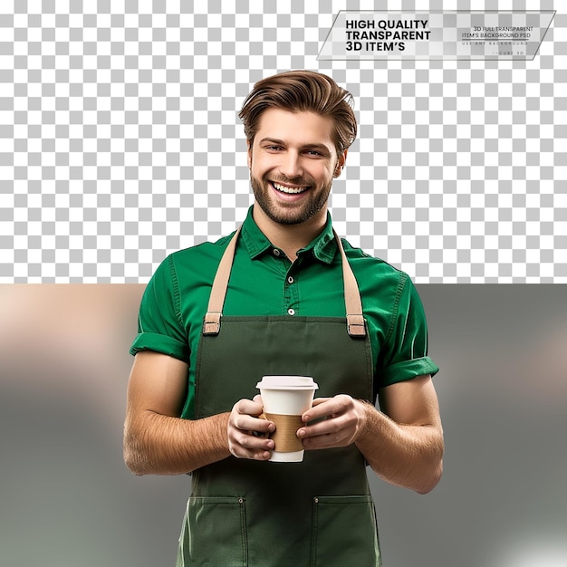 Realistic barista A barista with a welcoming smile on transparent background