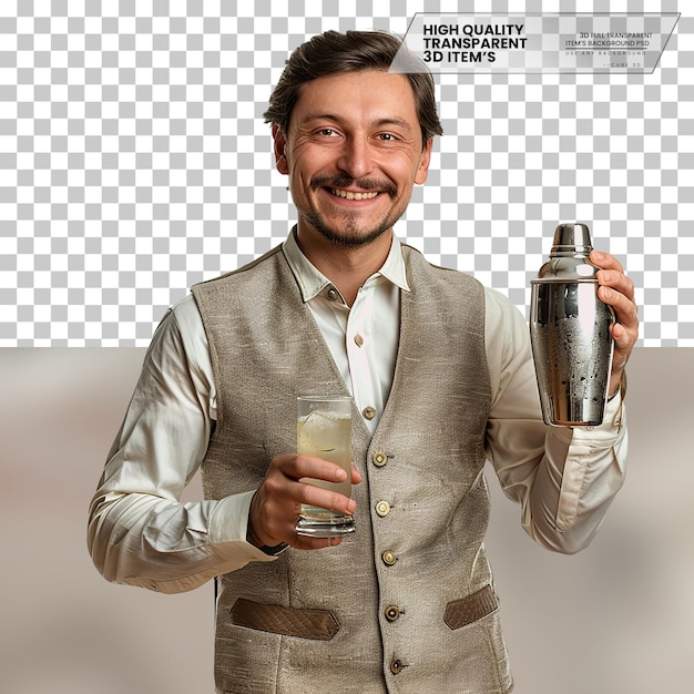 PSD realistic bartender a bartender with a friendly smile on transparent background