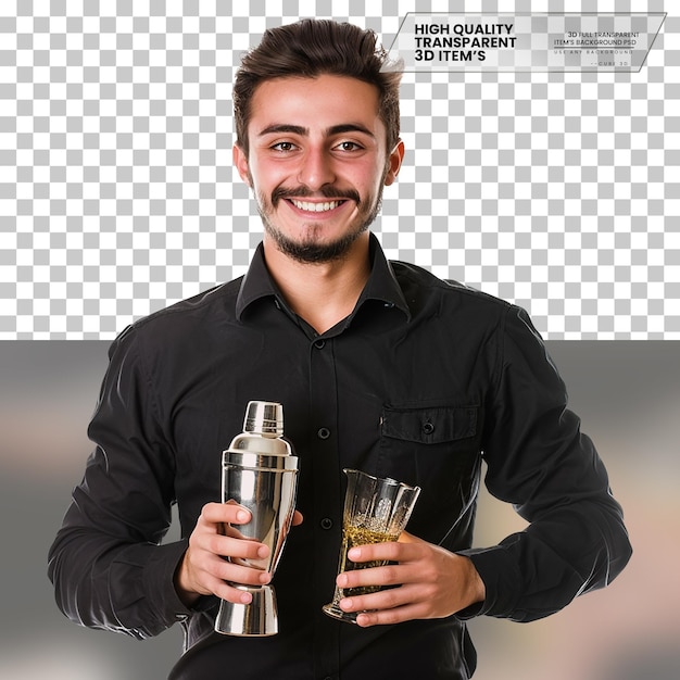 Realistic bartender A bartender with a friendly smile on transparent background