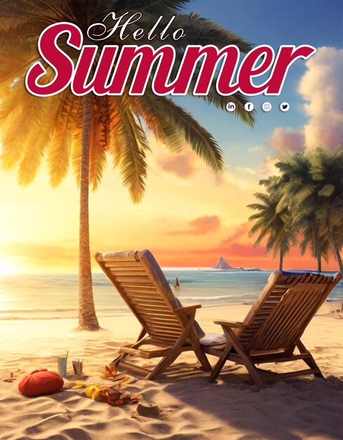 a realistic beach Background with summer vacation and summer equipment