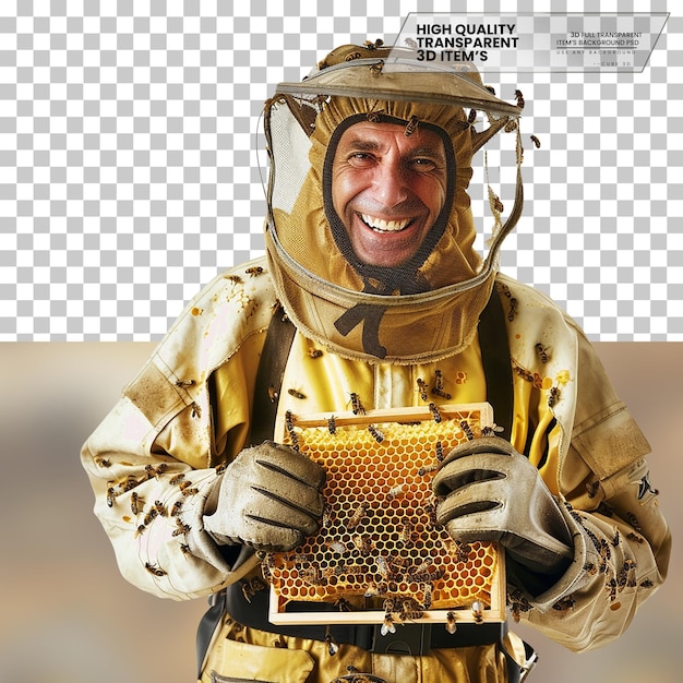 PSD realistic beekeeper a beekeeper with a content smile on transparent background