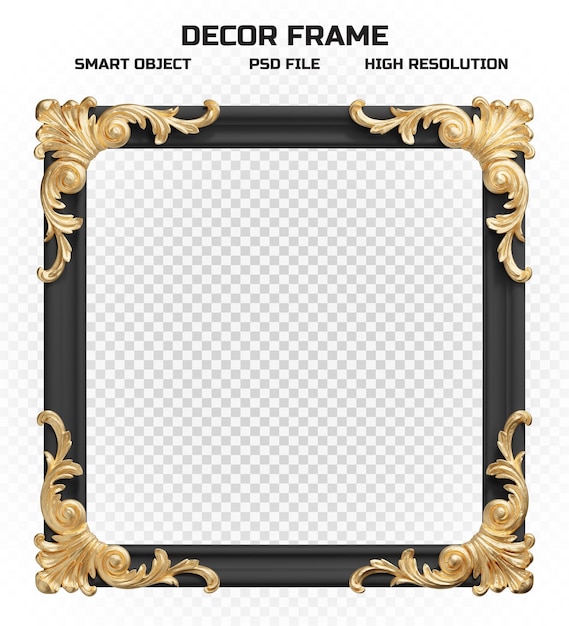 Realistic black border frame with golden pattern in high resolution for picture decoration