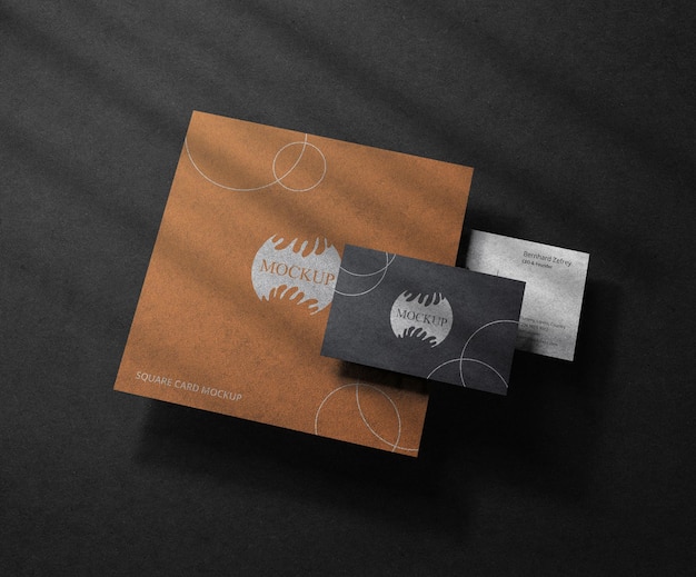 Realistic Black Business Card Mockup With Square Card