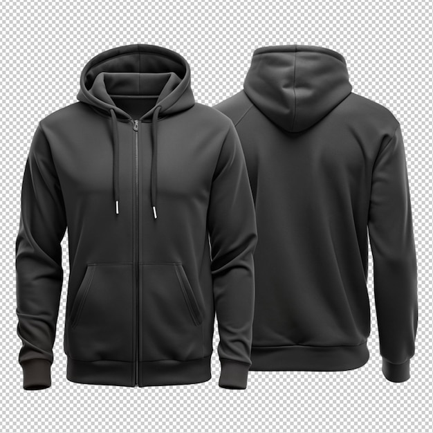 Realistic black hoodie with zipper with long sleeves and pockets casual unisex model