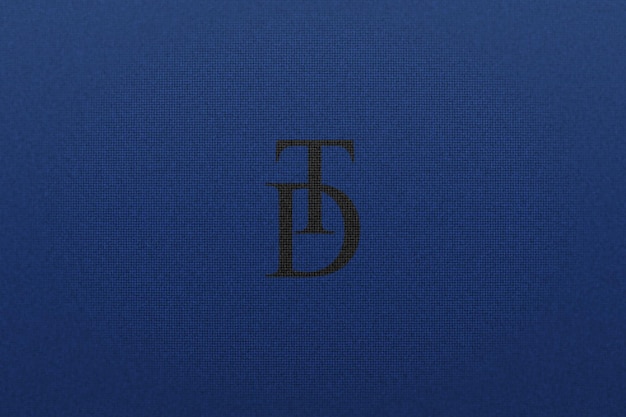 Realistic black logo mockup on blue linen fabric