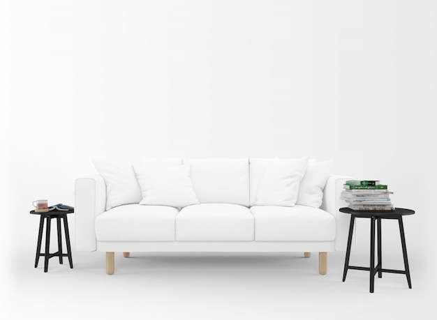 realistic blank sofa with little tables isolated on white