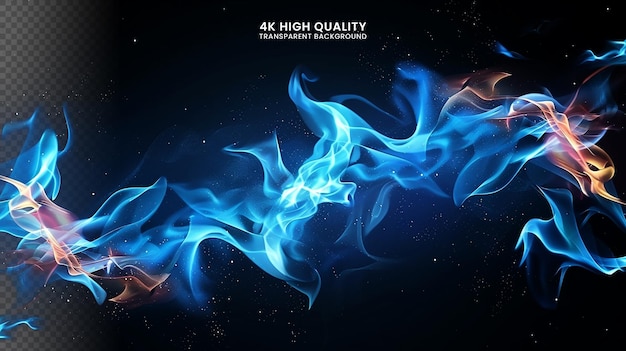 Realistic blue flames effect isolated on black background