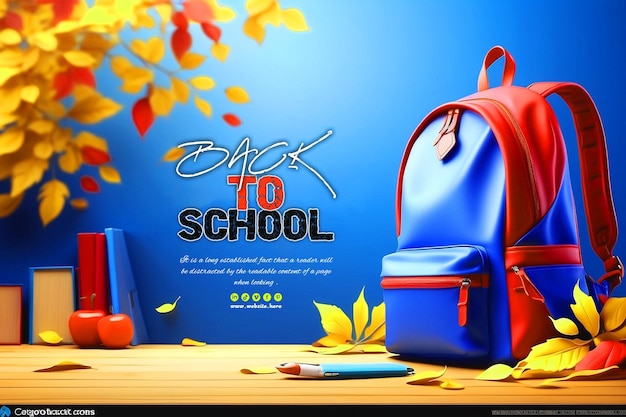 Realistic blue and red Back to School banner