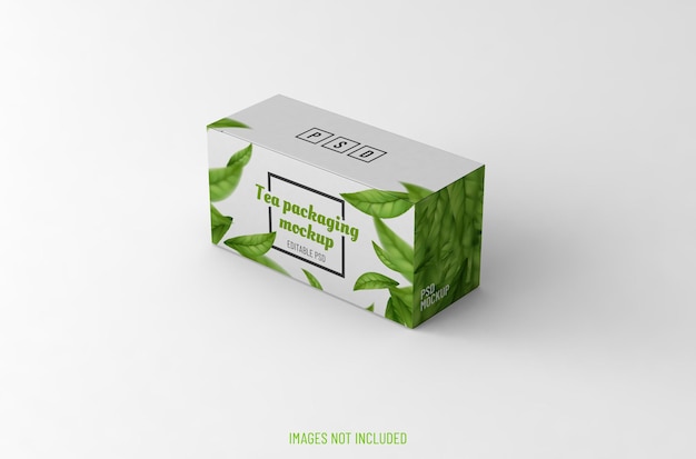 Realistic box packaging mockup for tea advertising on clean background