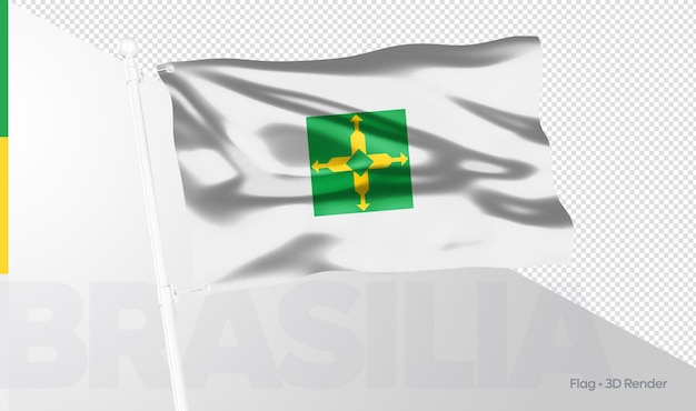 Realistic Brasilia flag Brazilian State 3D Rendering