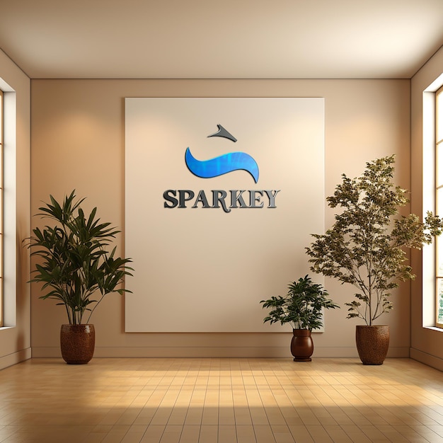 Realistic brown wall 3d indoor mockup 3d logo mockup logo mockup on grey wall