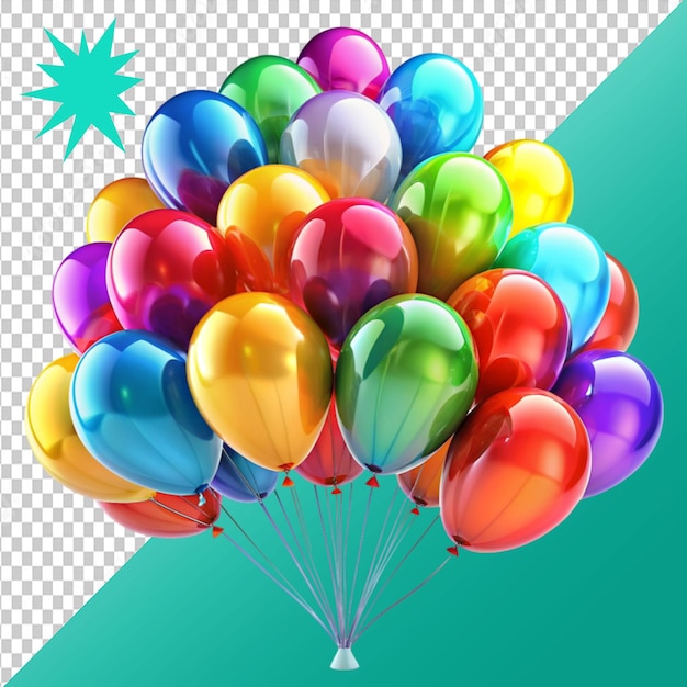 realistic bunch of flying glossy balloons and multicolor on transparent background