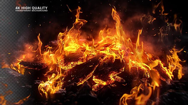 Realistic burning fire flame bright effect on a black background