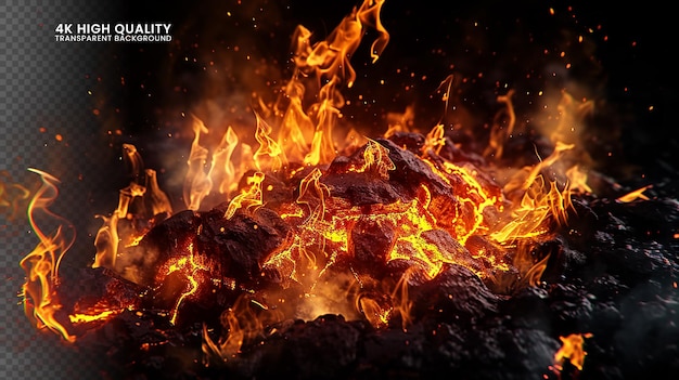 Realistic burning fire flame bright effect on a black background