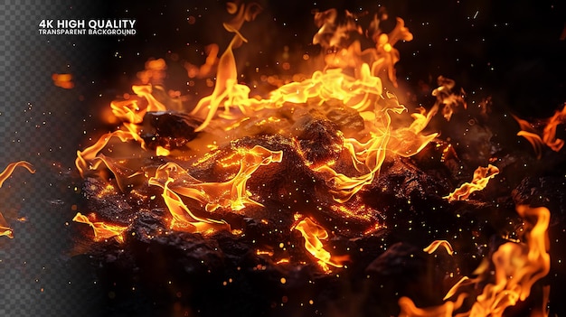 Realistic burning fire flame bright effect on a black background