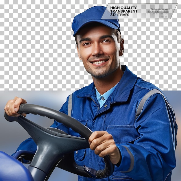 Realistic bus driver A bus driver with a friendly smile on transparent background