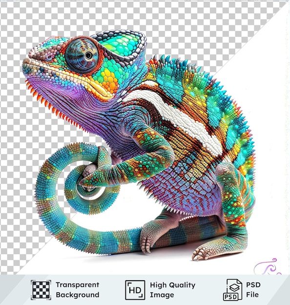 Realistic chameleon series premium of multicolored chameleon isolated on transparent background