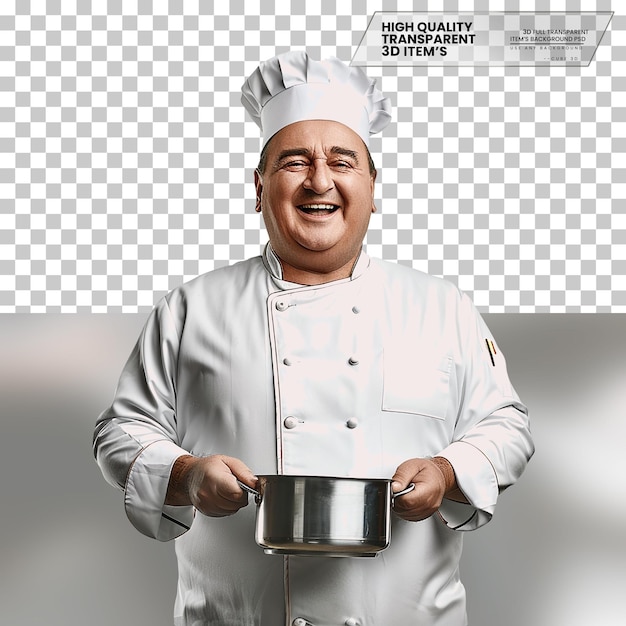 PSD realistic chef a chef with a happy smile wearing a hat on transparent background