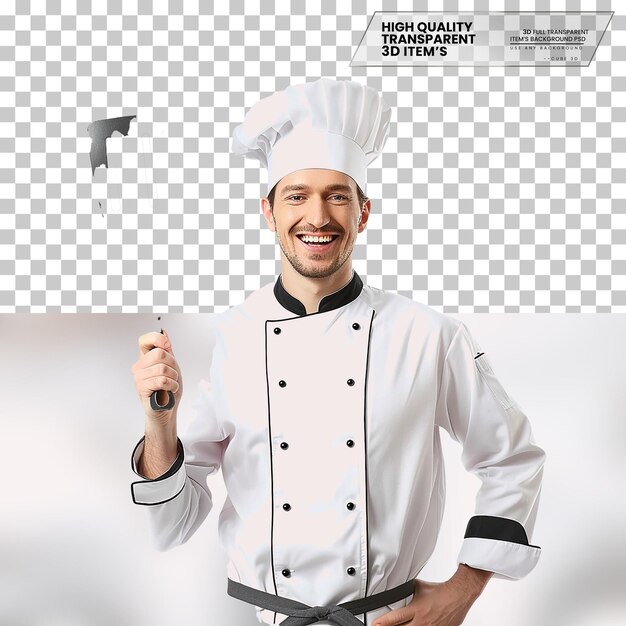 PSD realistic chef a chef with a happy smile wearing a hat on transparent background