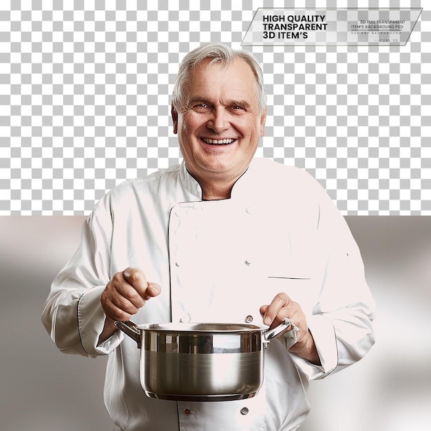 PSD realistic chef a chef with a happy smile wearing a hat on transparent background