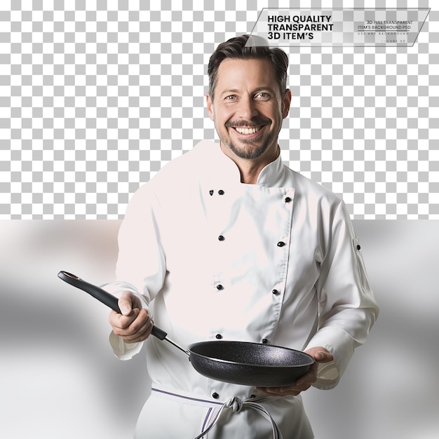 PSD realistic chef a chef with a happy smile wearing a hat on transparent background