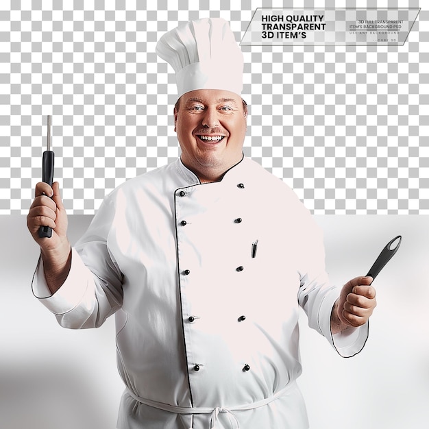 PSD realistic chef a chef with a happy smile wearing a hat on transparent background