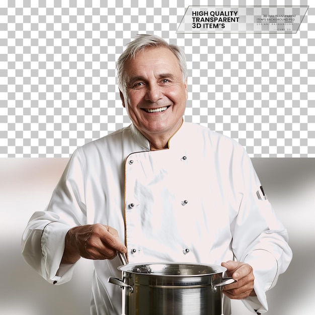 PSD realistic chef a chef with a happy smile wearing a hat on transparent background