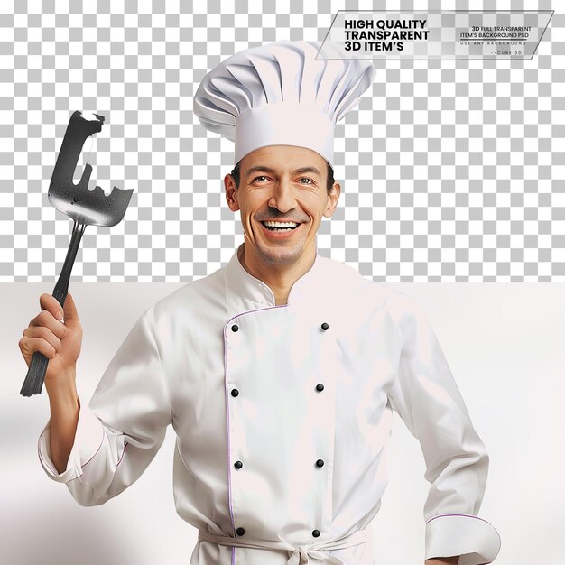 PSD realistic chef a chef with a happy smile wearing a hat on transparent background