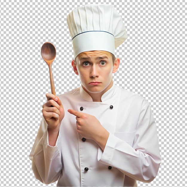 PSD realistic chef a chef with a happy smile wearing a hat on transparent background