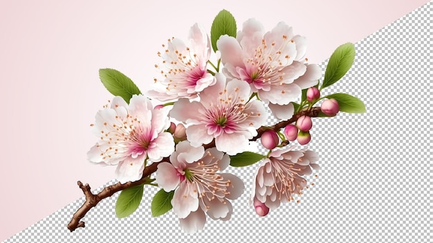 Realistic cherry blossom, sakura branch with pink flowers and petals