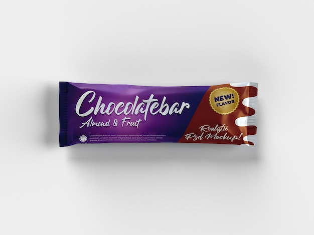 Realistic chocolate bar snack glossy doff packaging mockup top view