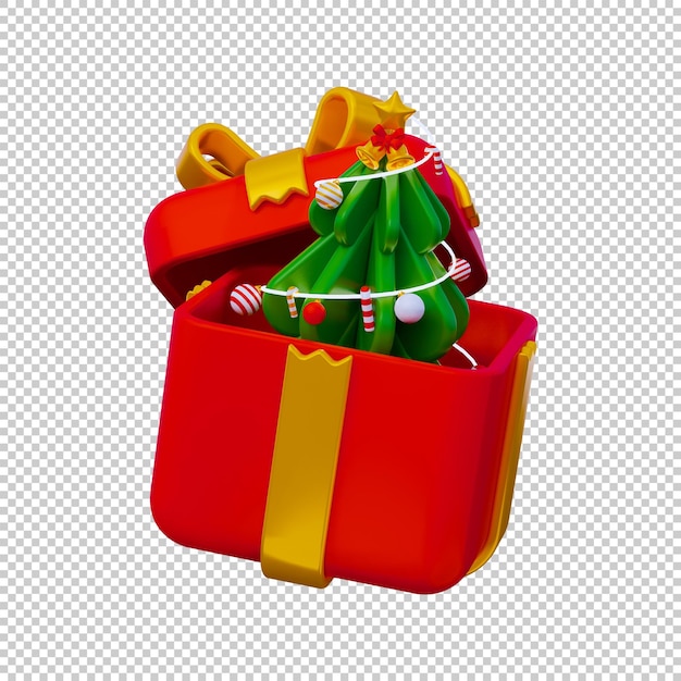 Realistic Christmas gift box with Christmas tree 3d icon isolated