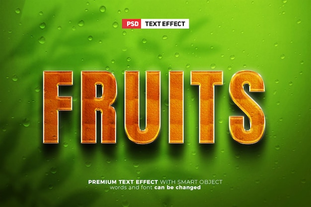 Realistic chrome fresh orange fruits 3d text effect mock up