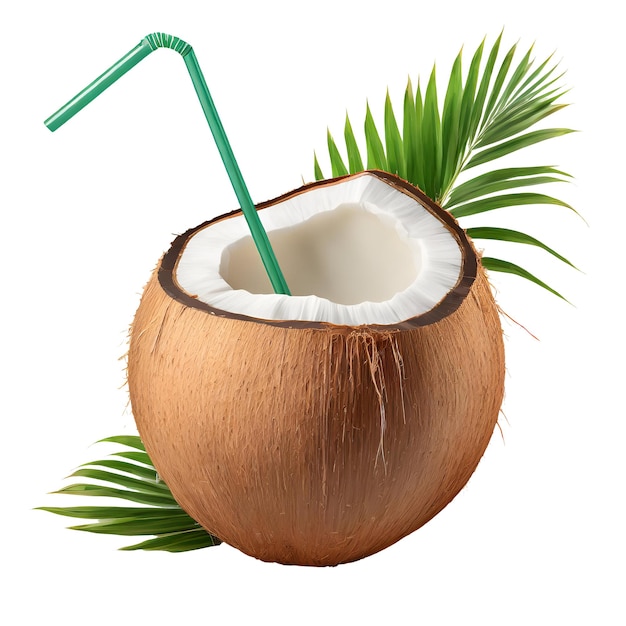 Realistic coconut with a straw