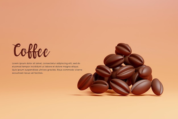 Realistic coffee beans banner template design or coffee beans landing page template design