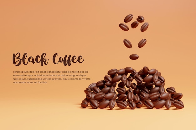 Realistic coffee beans banner template design or coffee beans landing page template design