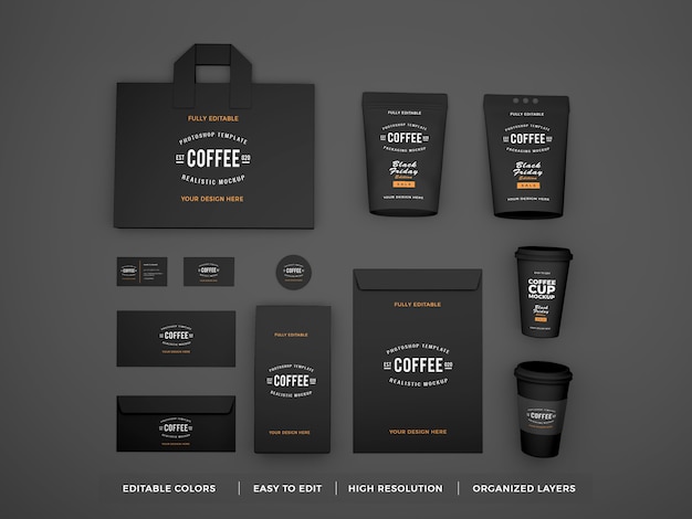 Realistic Coffee Brand Identity and Stationery Mockup