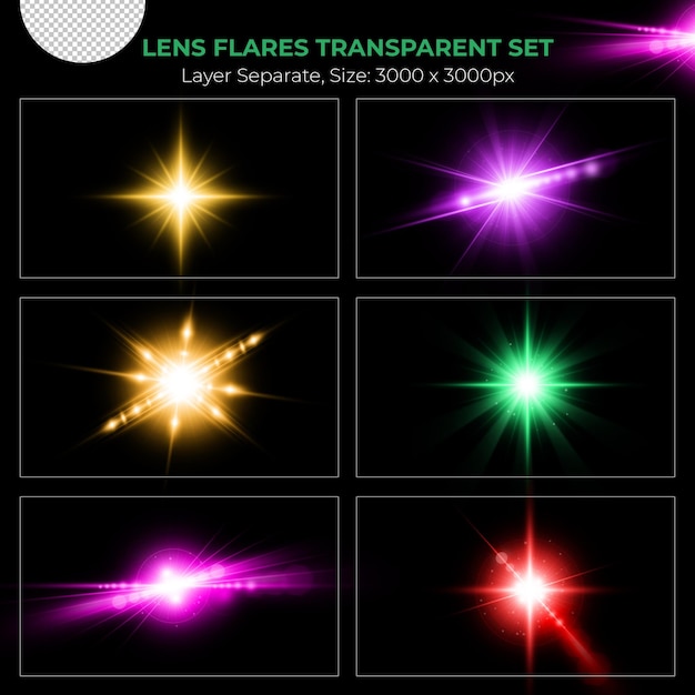 Realistic colorful lens flare lights effect collection