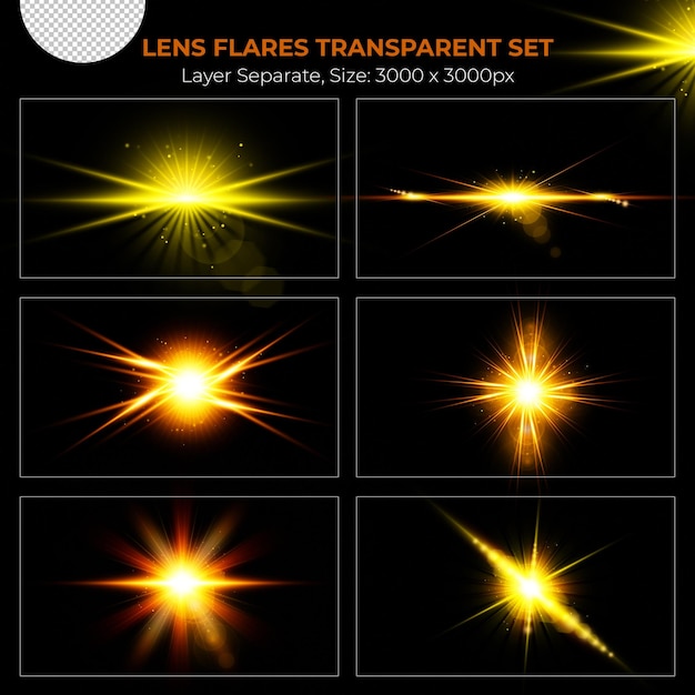 Realistic colorful lens flare lights effect collection