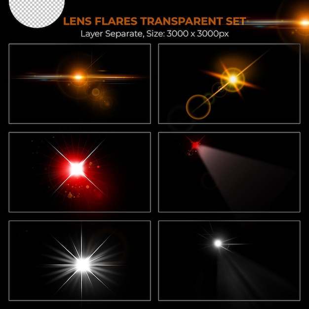 Realistic colorful lens flare lights effect collection