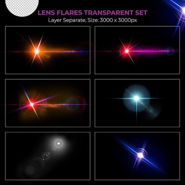 Realistic colorful lens flare lights effect collection