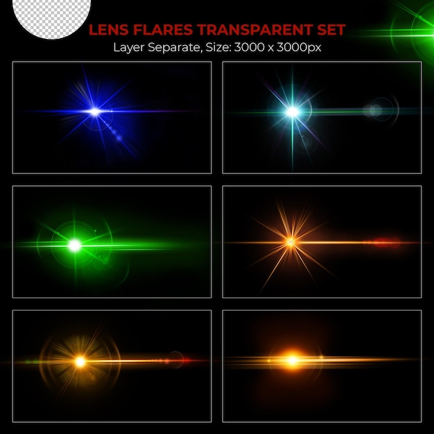 Realistic colorful lens flare lights effect collection