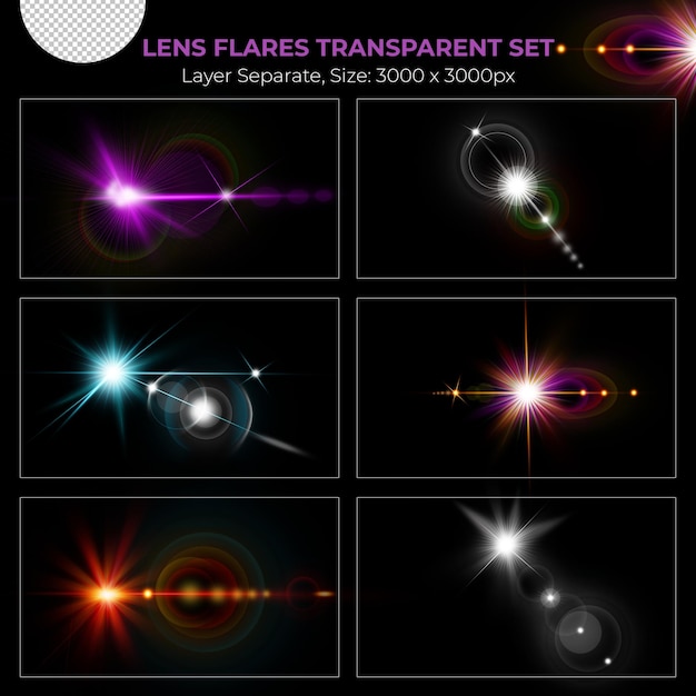 Realistic colorful lens flare lights effect collection