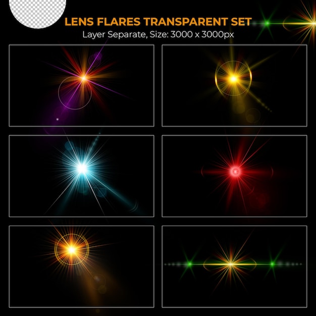 Realistic colorful lens flare lights effect collection