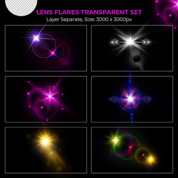 Realistic colorful lens flare lights effect collection