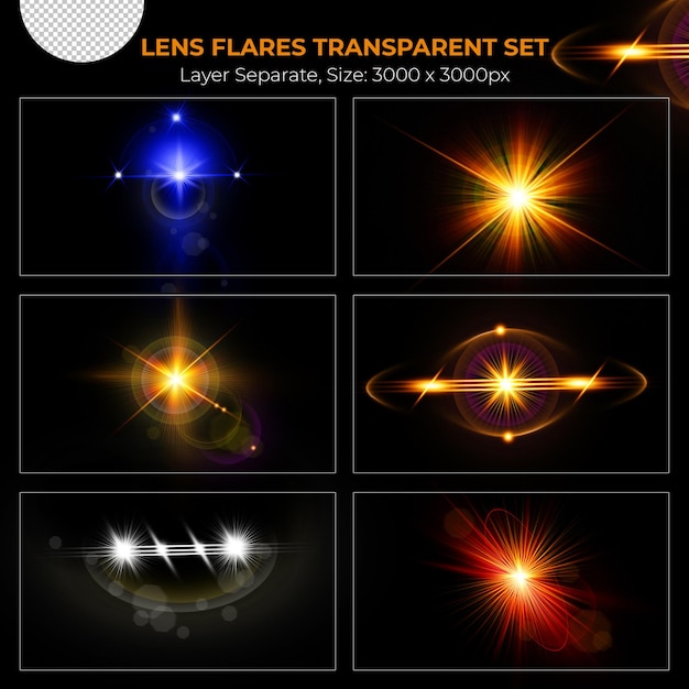 Realistic colorful lens flare lights effect collection