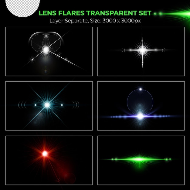 Realistic colorful lens flare lights effect collection